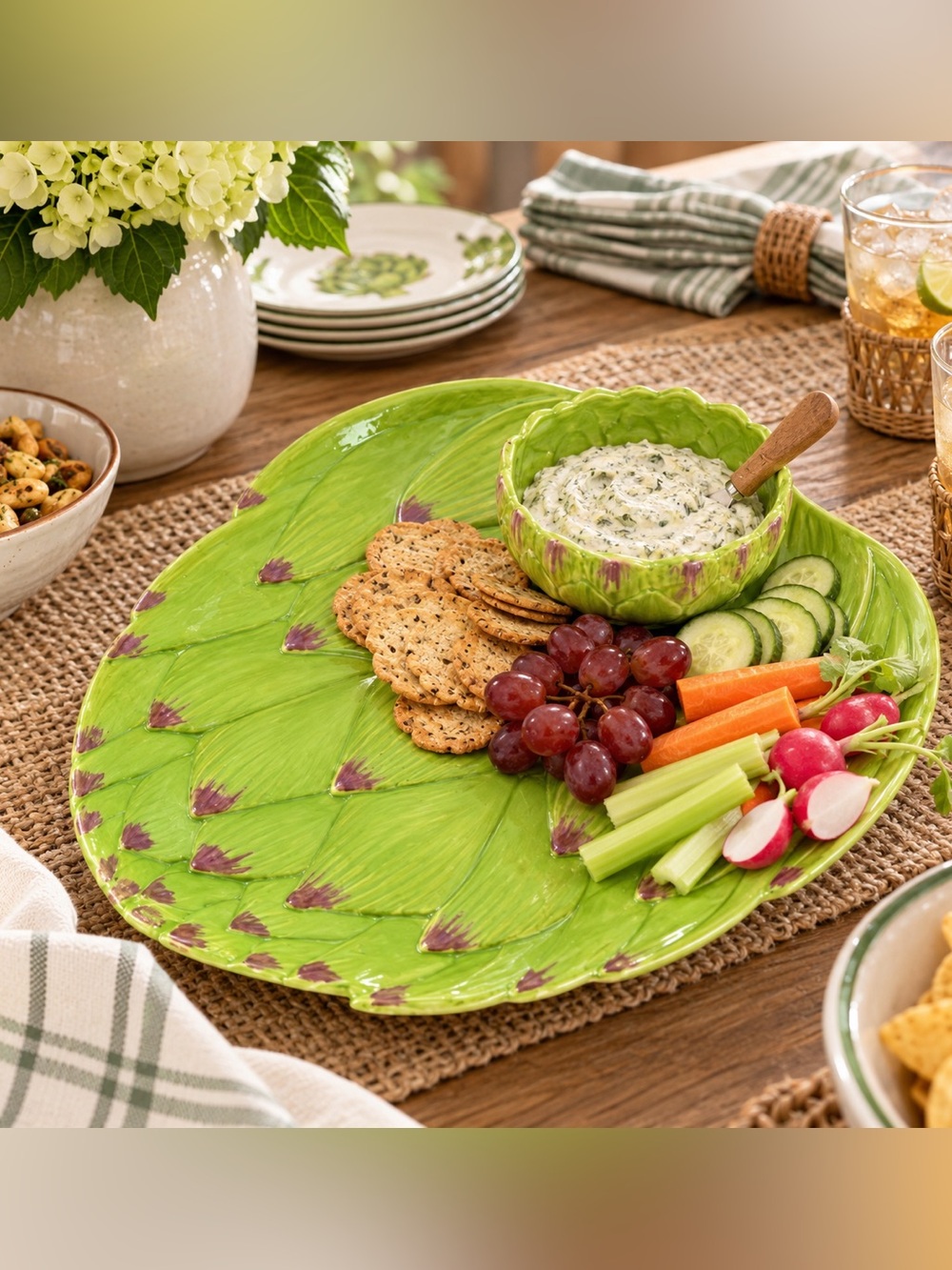 American Atelier Earthenware Artichoke Tray with matching bowl